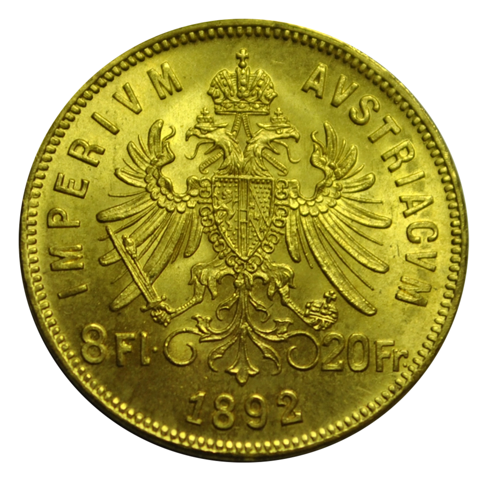 Franz Joseph I. 20 Goldfranken oder 8 Forint 1892 Kremnitz
