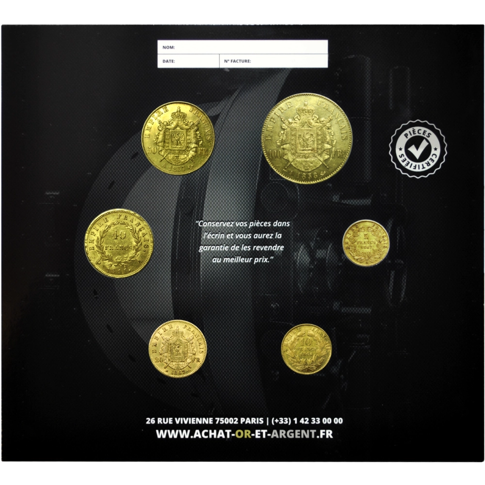 Komplettes Set der Francs Napoleon Gold