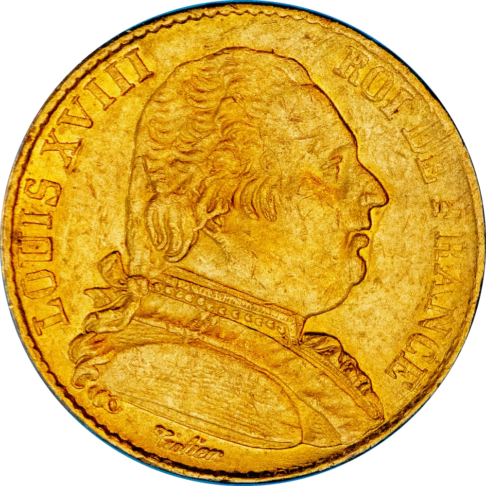 Restored Monarchy 20 francs golden Louis the 18th 1815 Perpignan