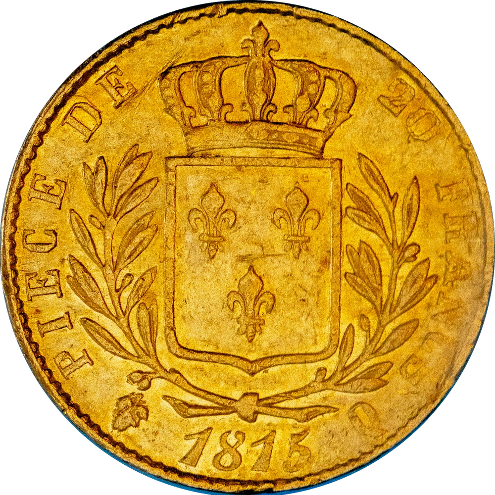 Restored Monarchy 20 francs golden Louis the 18th 1815 Perpignan