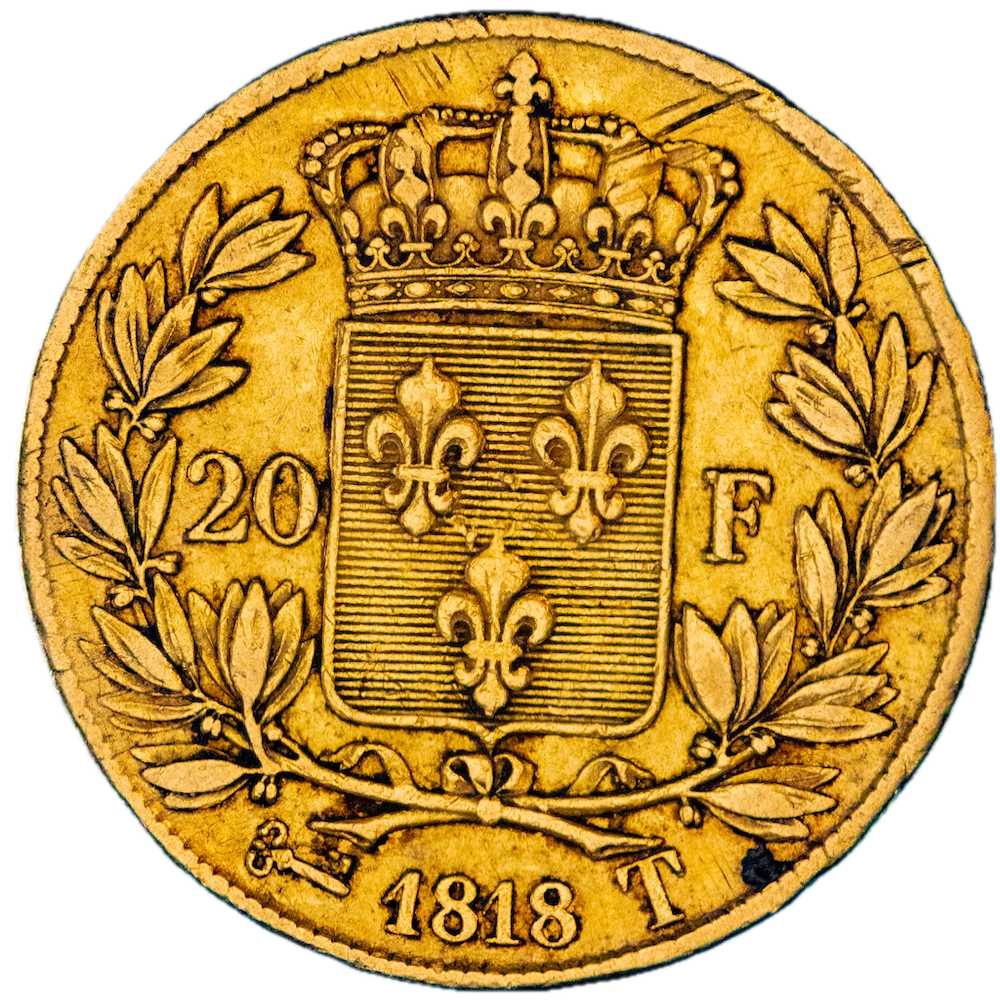 Restored monarchy - 20 Francs gold Louis XVIII 1818 Nantes