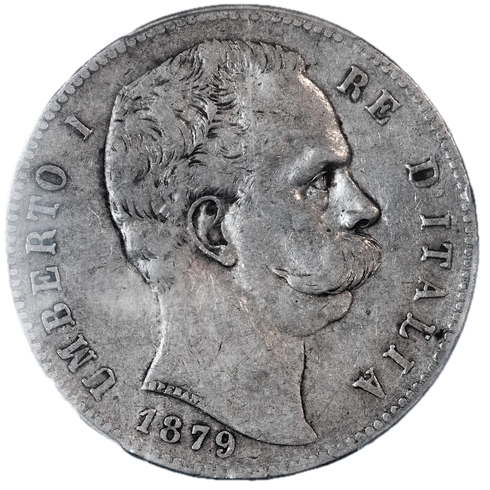 Coin graduated PCGS VF30 Italy 5 lire Umberto the first 1879 Roma