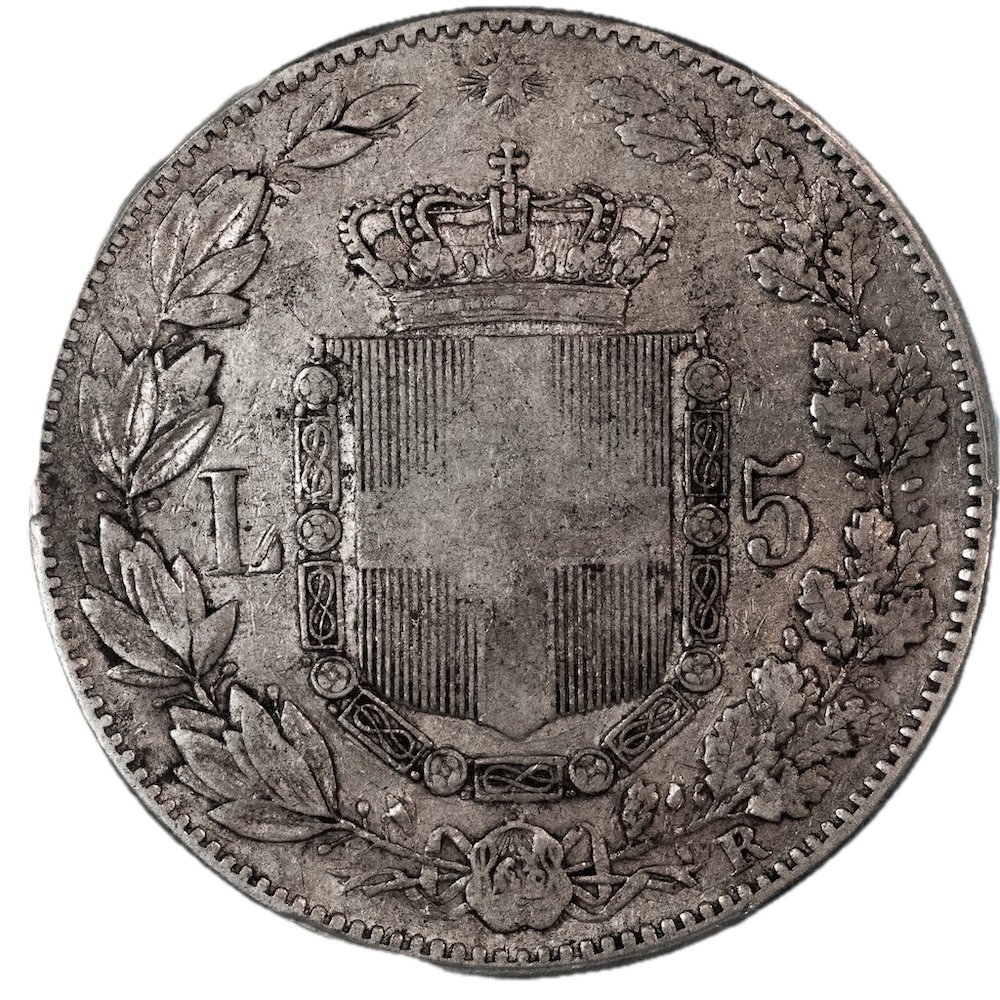 Coin graduated PCGS VF30 Italy 5 lire Umberto the first 1879 Roma
